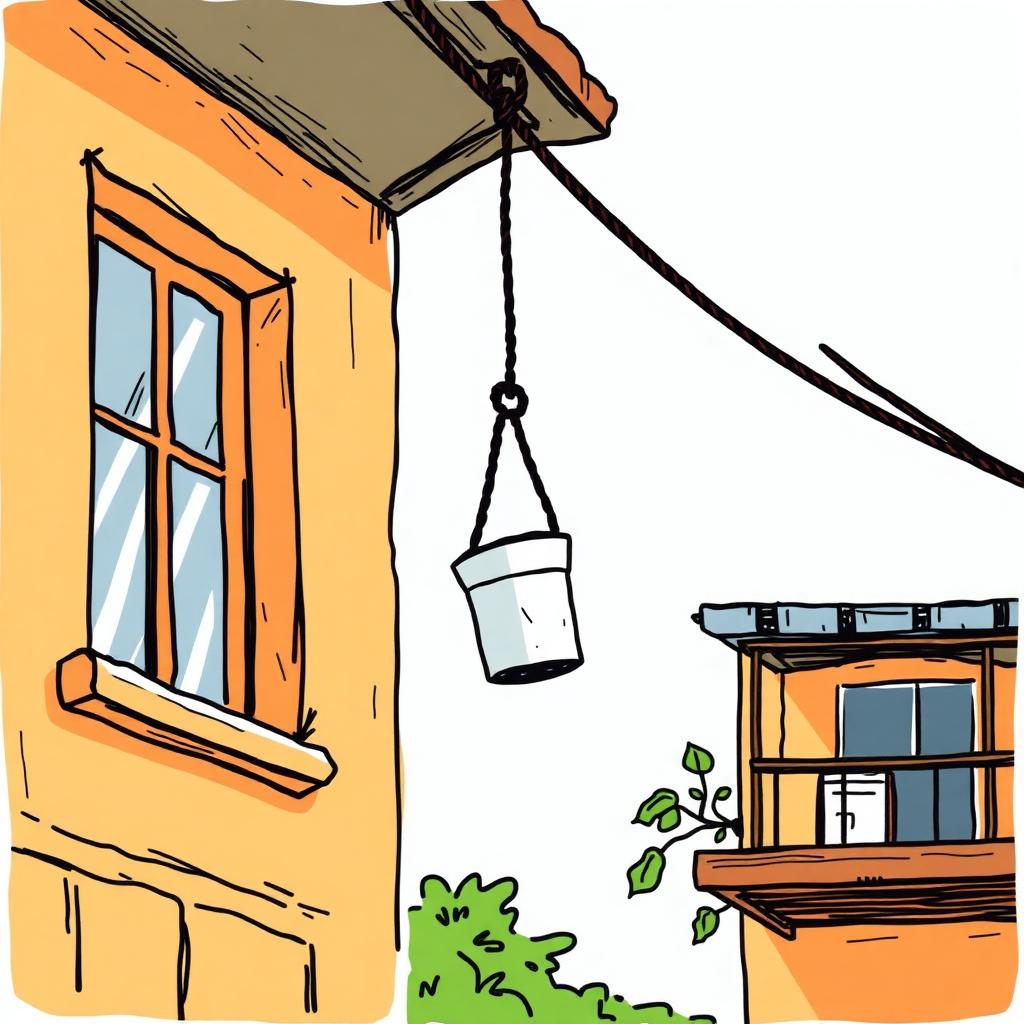 Illustration of The bucket-and-rope pulley